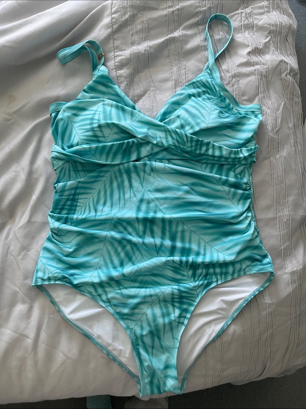 Catherine Malandrino Aqua Leaf-Print One-Piece Swimsuit
